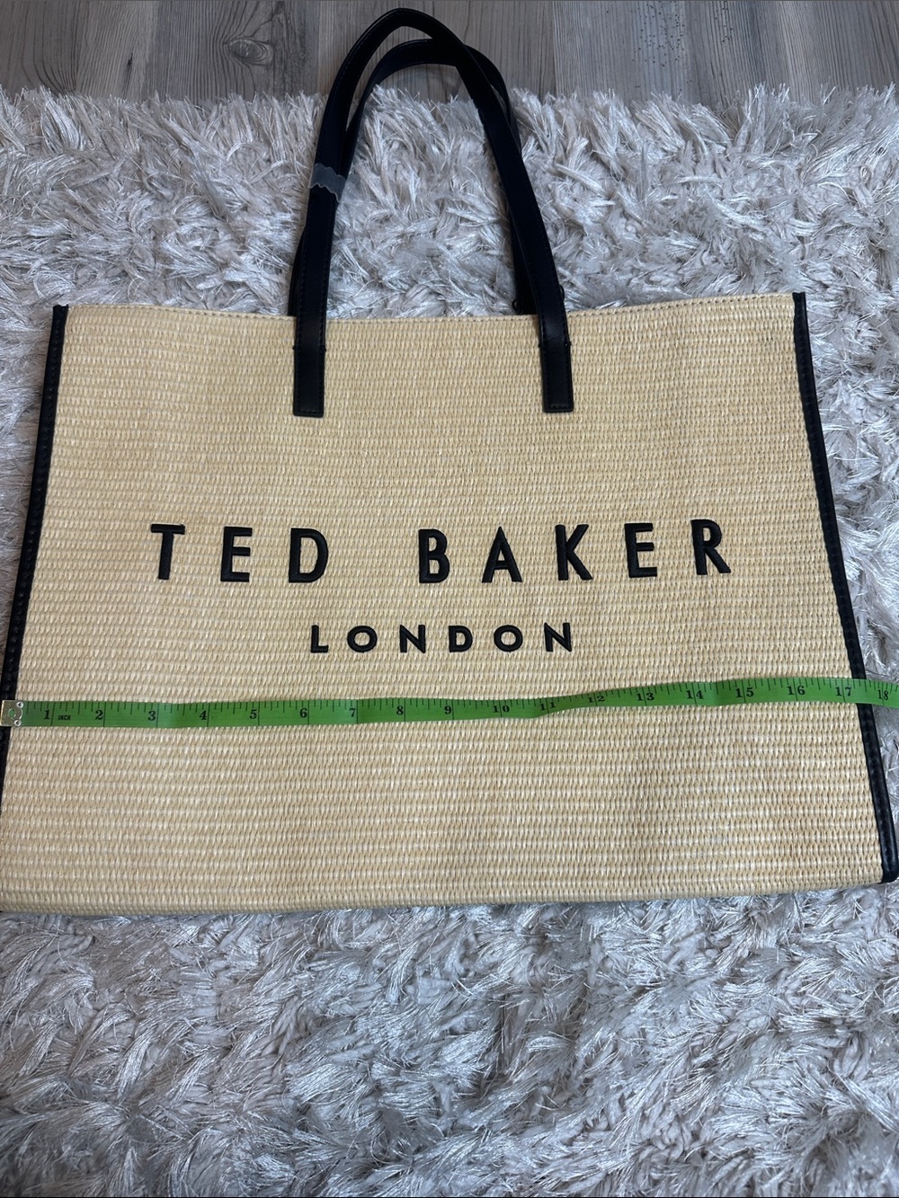 🆕NWT Ted Baker Natural Straw Tote with Black Trim and Handles - Picture 14 of 16